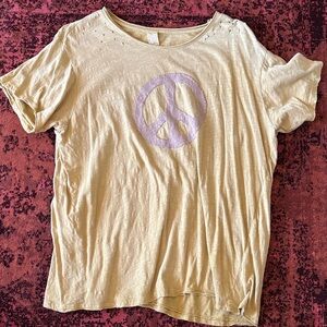 Magnolia Pearl Tan T-Shirt with Purple Graphic